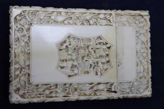 A Cantonese carved ivory card case, height 11cm